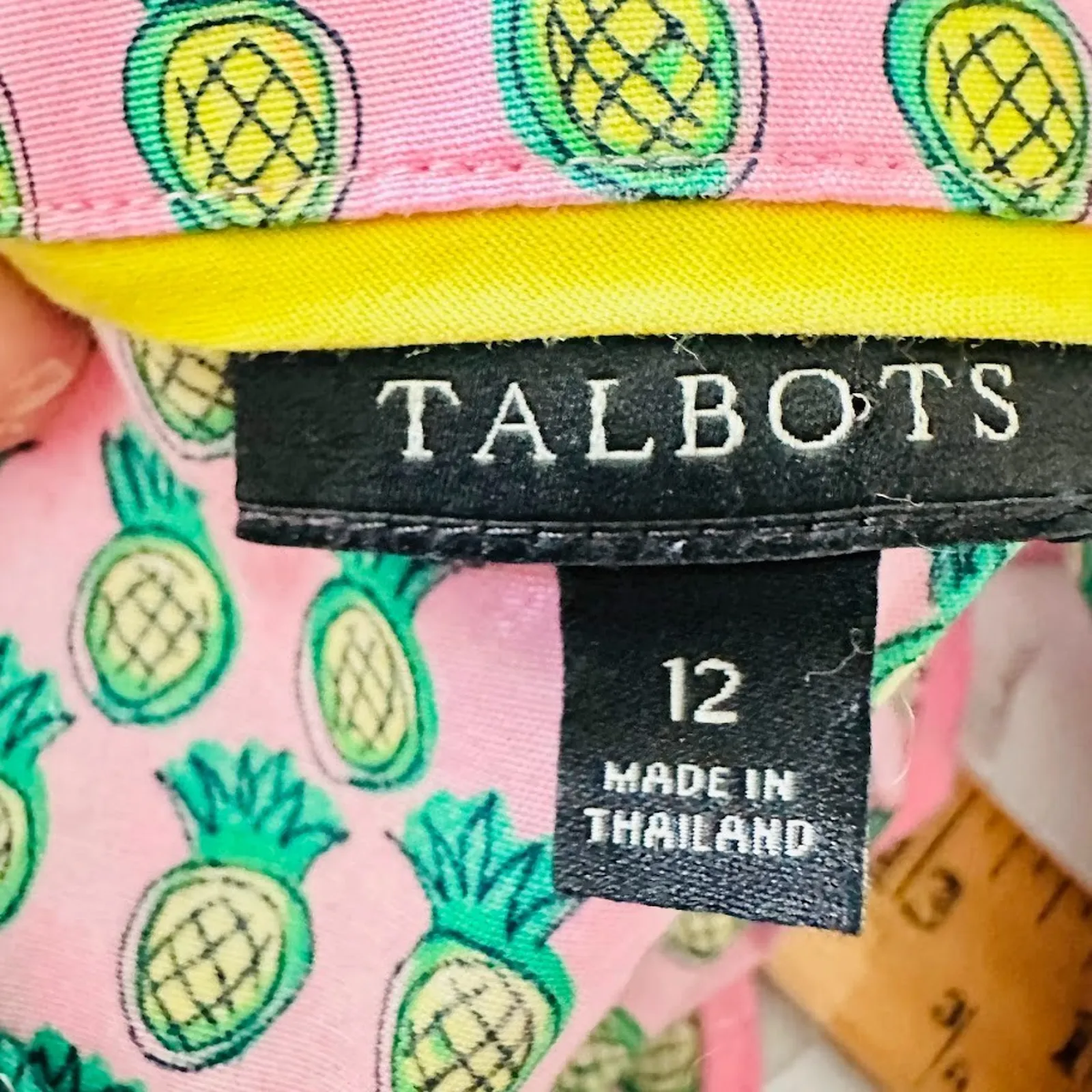 Talbots Pink Pineapple Scallop Collar No Iron Button Front Tank Blouse 12 Beach - Image 7