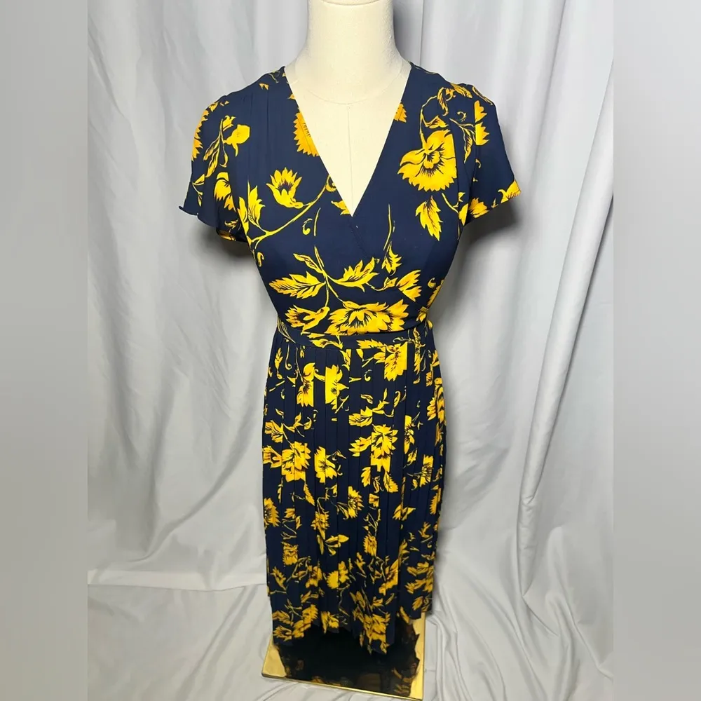 Crew Printed pleated midi wrap dress | size 2 - Image 13