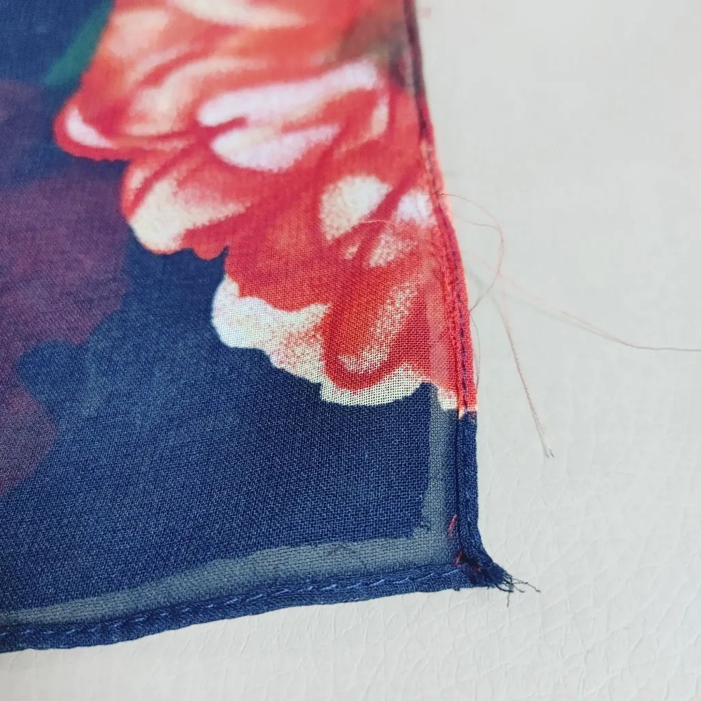 Floral Sheer Scarf Navy Vintage Red Green Flowers Rectangular 42 by 13 Inches - Image 8