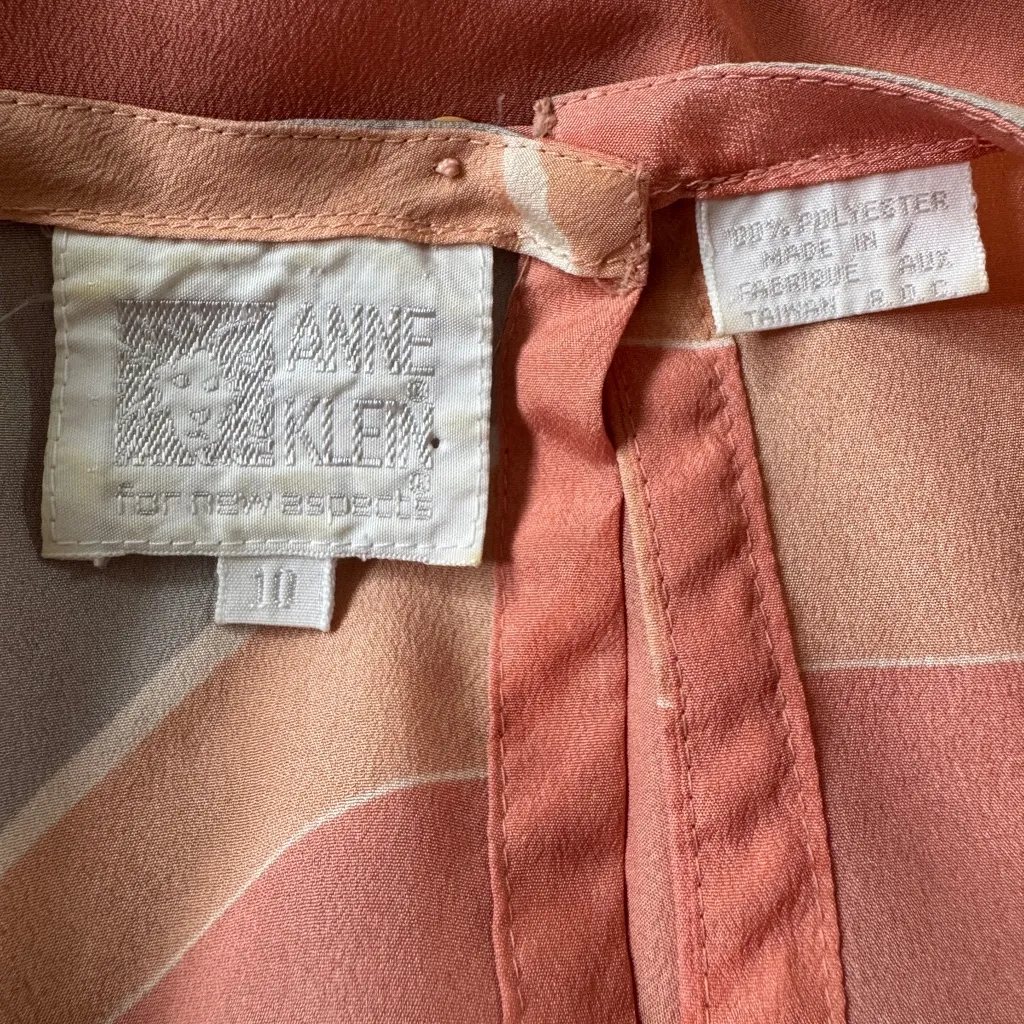 Vintage ‘80s Anne Klein for New Aspects Peach Abstract Long Sleeve Blouse - Image 5