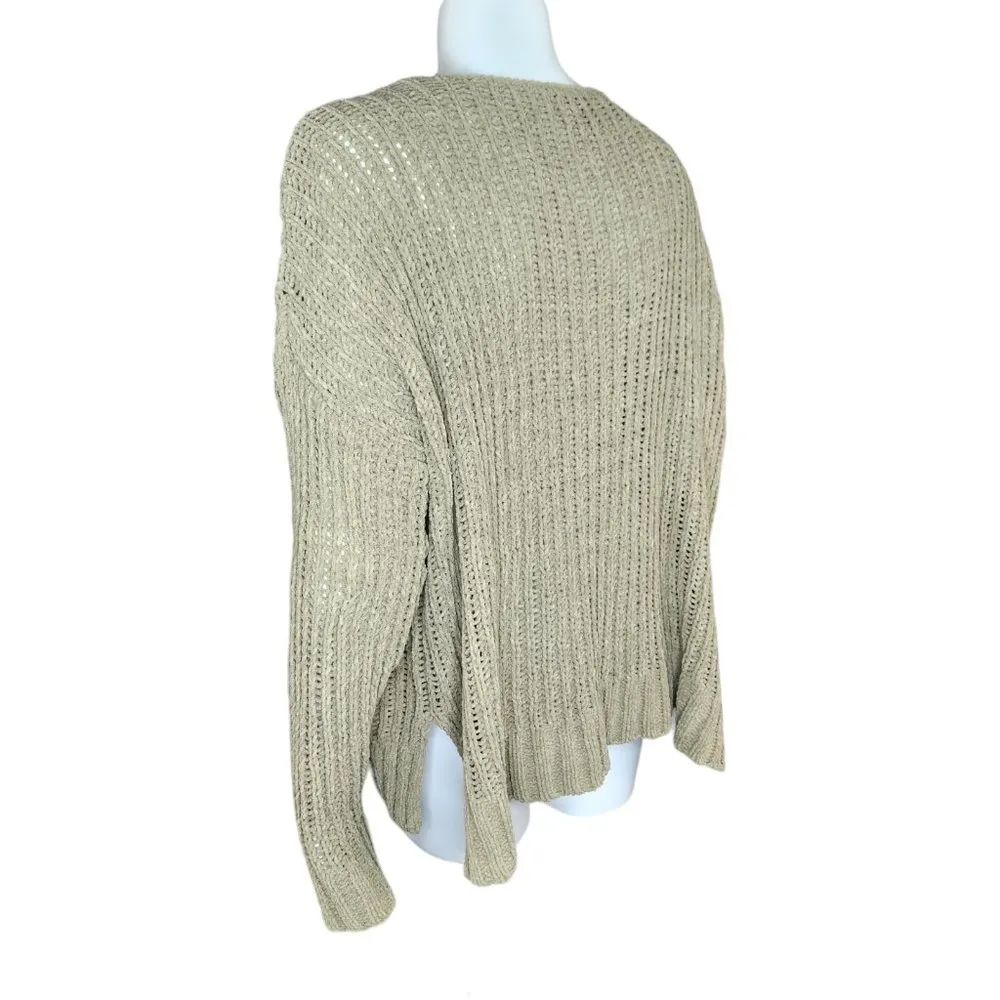 Pink Lily Womens Small Olive Green Open Knit Oversized Drop Shoulder Sweater - Image 5
