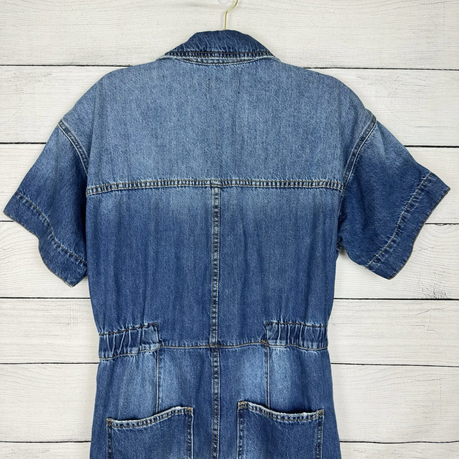 FREE PEOPLE We The Free Marci Jumpsuit Boiler Suit Denim Coverall Sz Medium Boho - Image 6