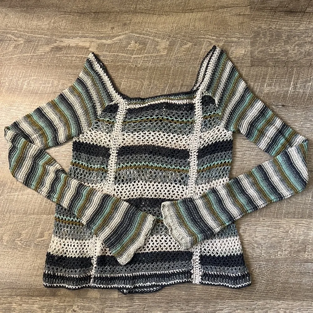 Free People Blue Bell Sleeved Striped Long Sleeve Silk Crochet Knit Top Size S - Image 5