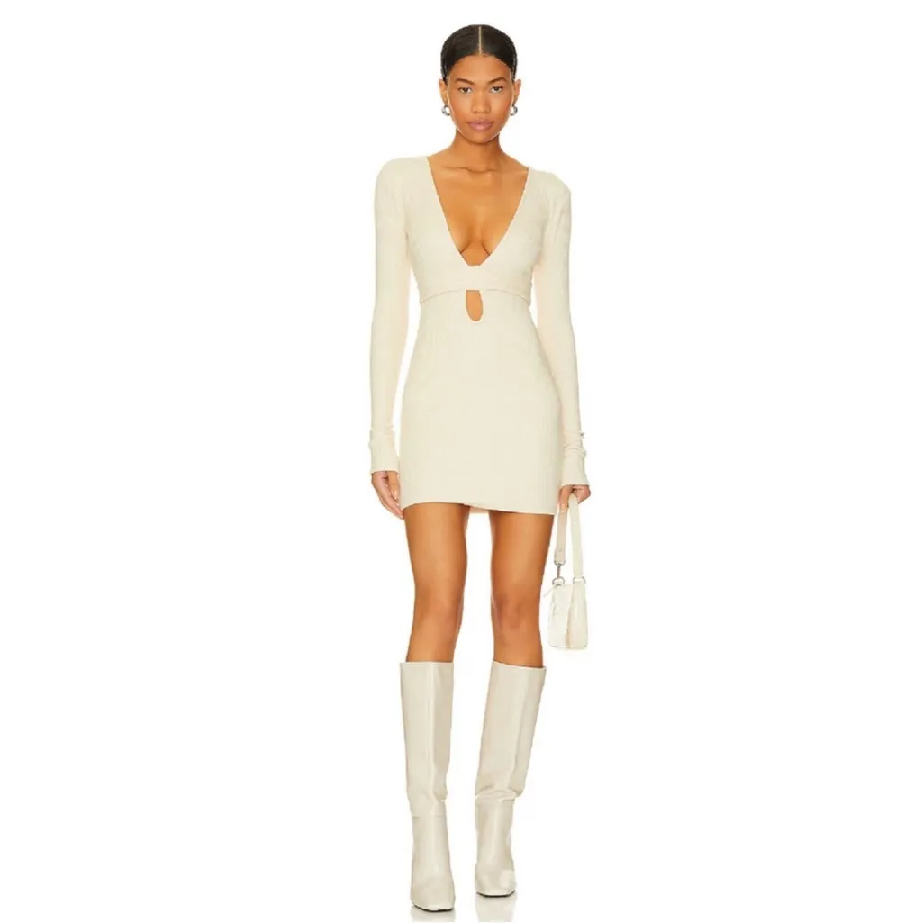 Lovers and Friends Calliope Cream Ribbed Cutout Mini Dress Size M - Image 14