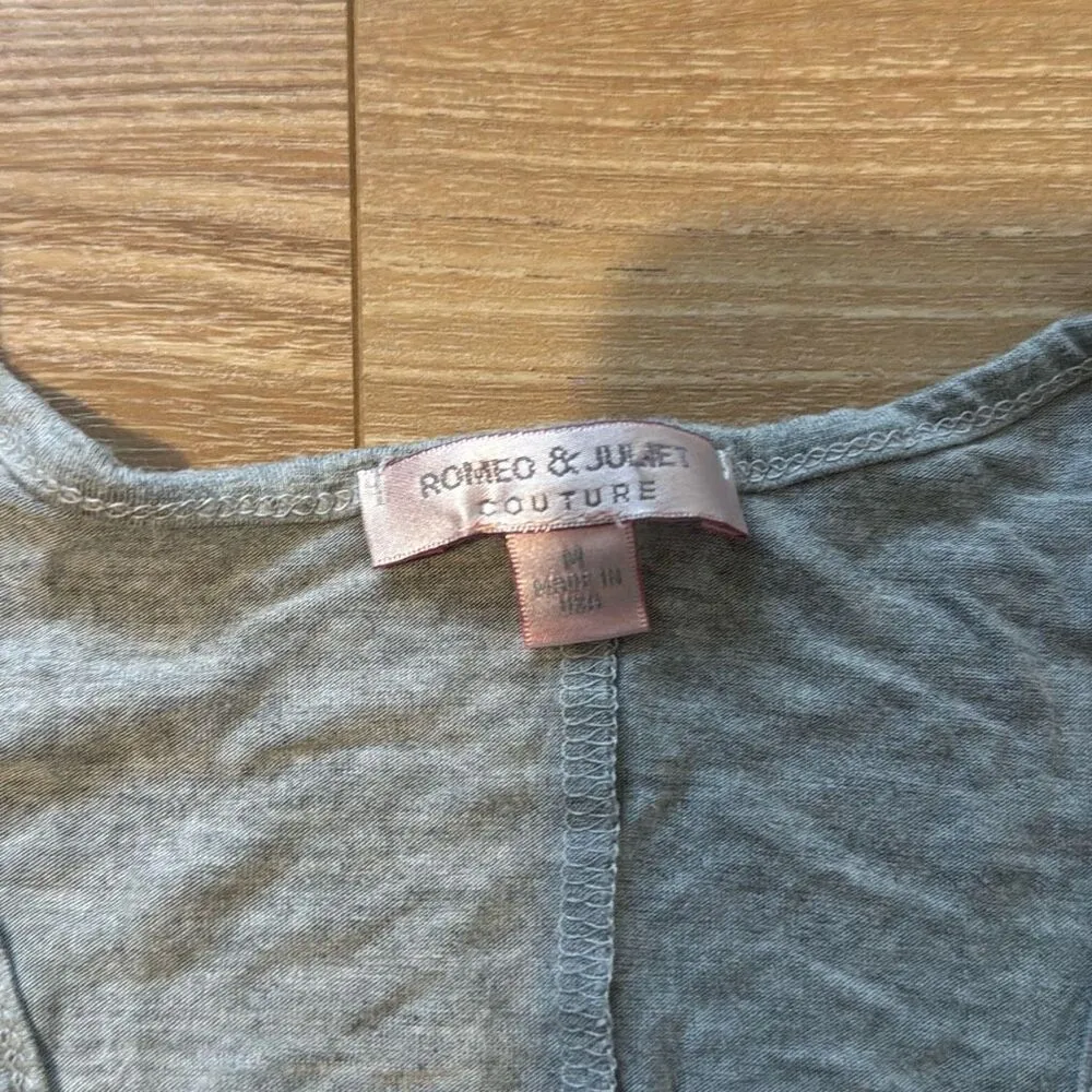 Romeo and Juliet Gray Tank Top Size Medium with Black Lace Heart Detailing on th - Image 2