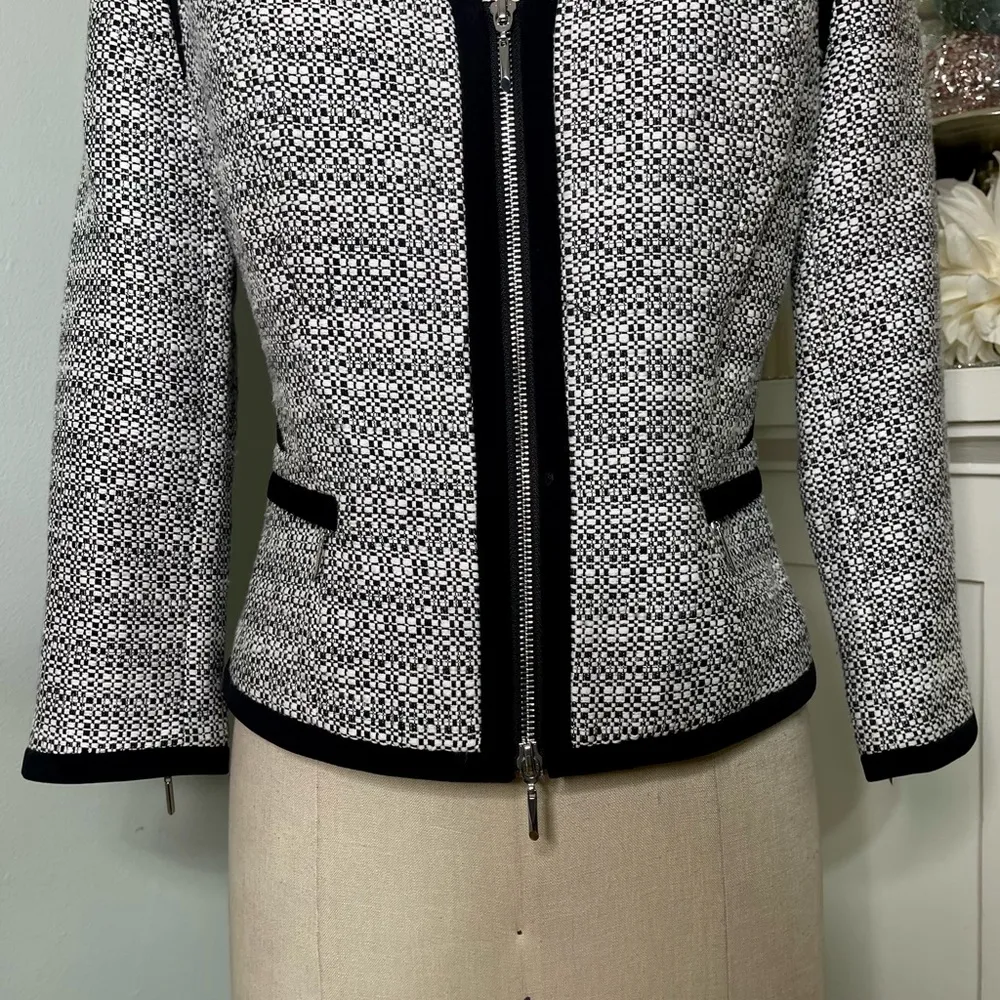 White House Black Market Tweed Zip Front Blazer Jacket 2 XS - Image 6