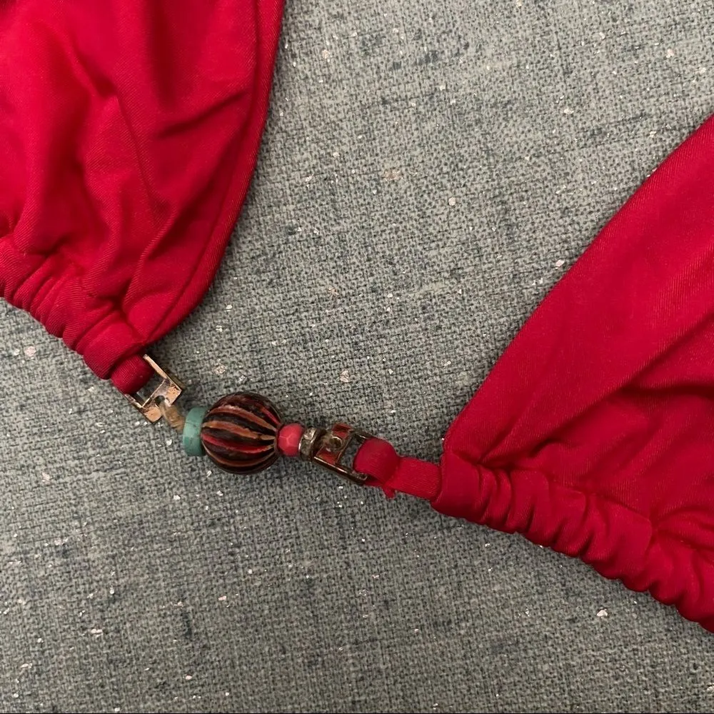 Beach Bunny Bronze Beaded‎ Bikini Top Red - Image 4