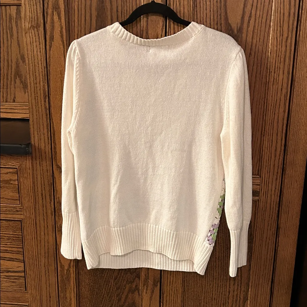 Design 365 Crochet Open Knit Sweater Granny Square Cream Purple Blue Green Large - Image 4