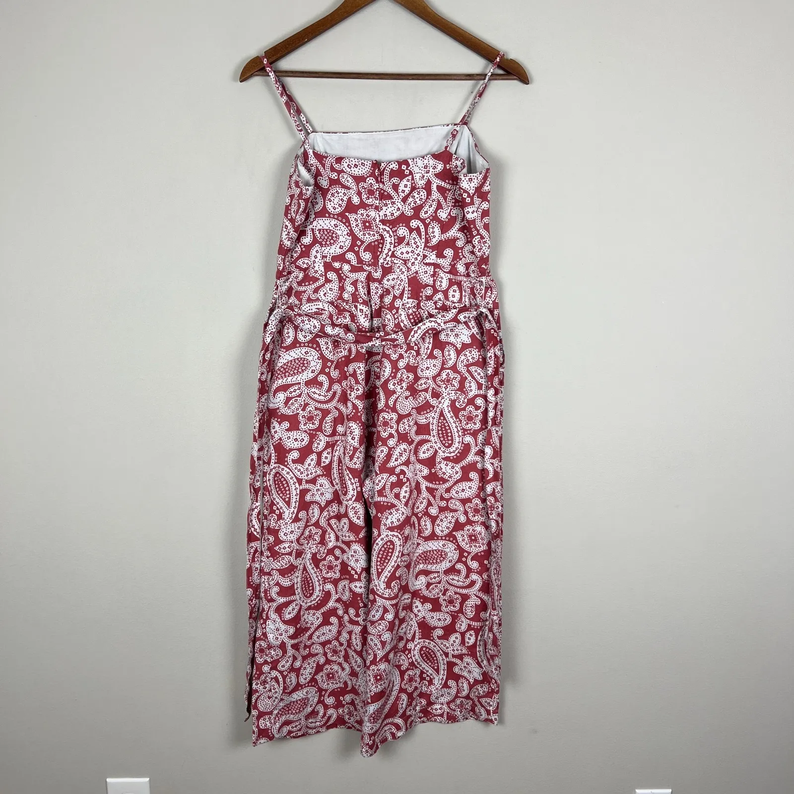 BODEN Jumpsuit Womens 8P 8 Petite Wide Leg Paisley 100% Linen Belted Terracotta Red - Image 6