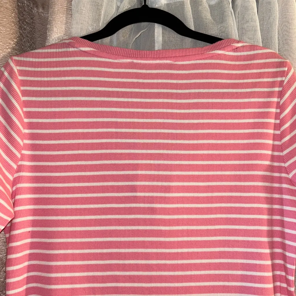 Tommy Hilfiger Size L 3/4 Sleeve Pink Ribbed Striped Top - Image 9