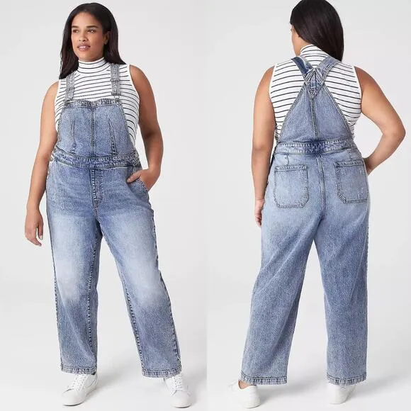 NEW Lane Bryant Straight Leg Denim Bib Overall Medium Wash Size 14 XL - Image 2