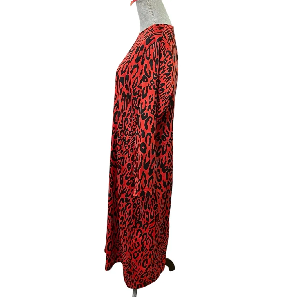 Zara Woman Red Leopard Print Midi Dress Animal Print Long Sleeve XL - Image 4