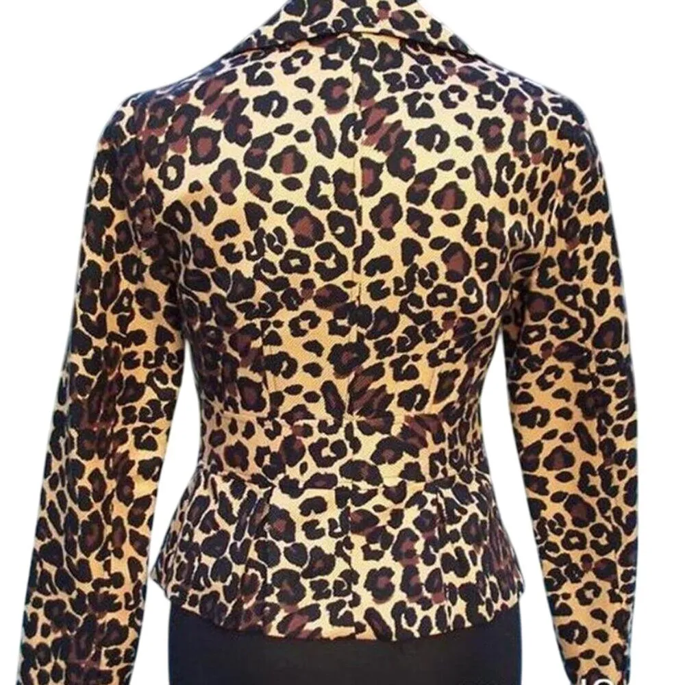 Cache Brown Multi Cotton Silk Congo Animal Print Lined Jacket Top New $208 NWT - Image 2