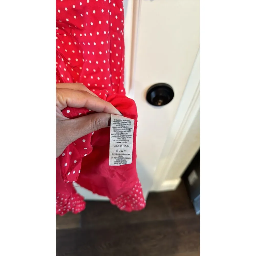 Free People Pipa Short Sleeve retro mini dress ruched flowy skirt red polka dots - Image 12