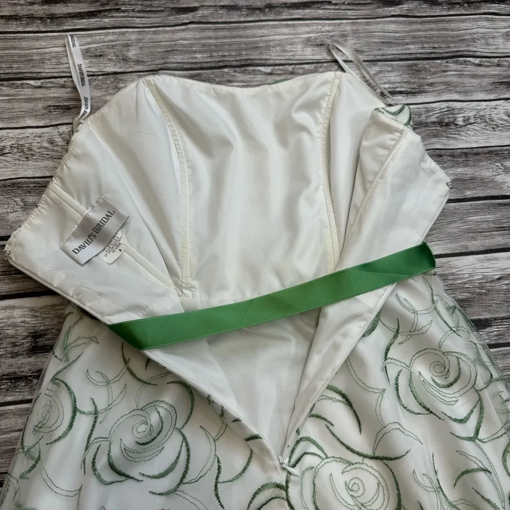 David's Bridal Women's Strapless Bridesmaid Summer Dress White Green Floral 6 - Image 6