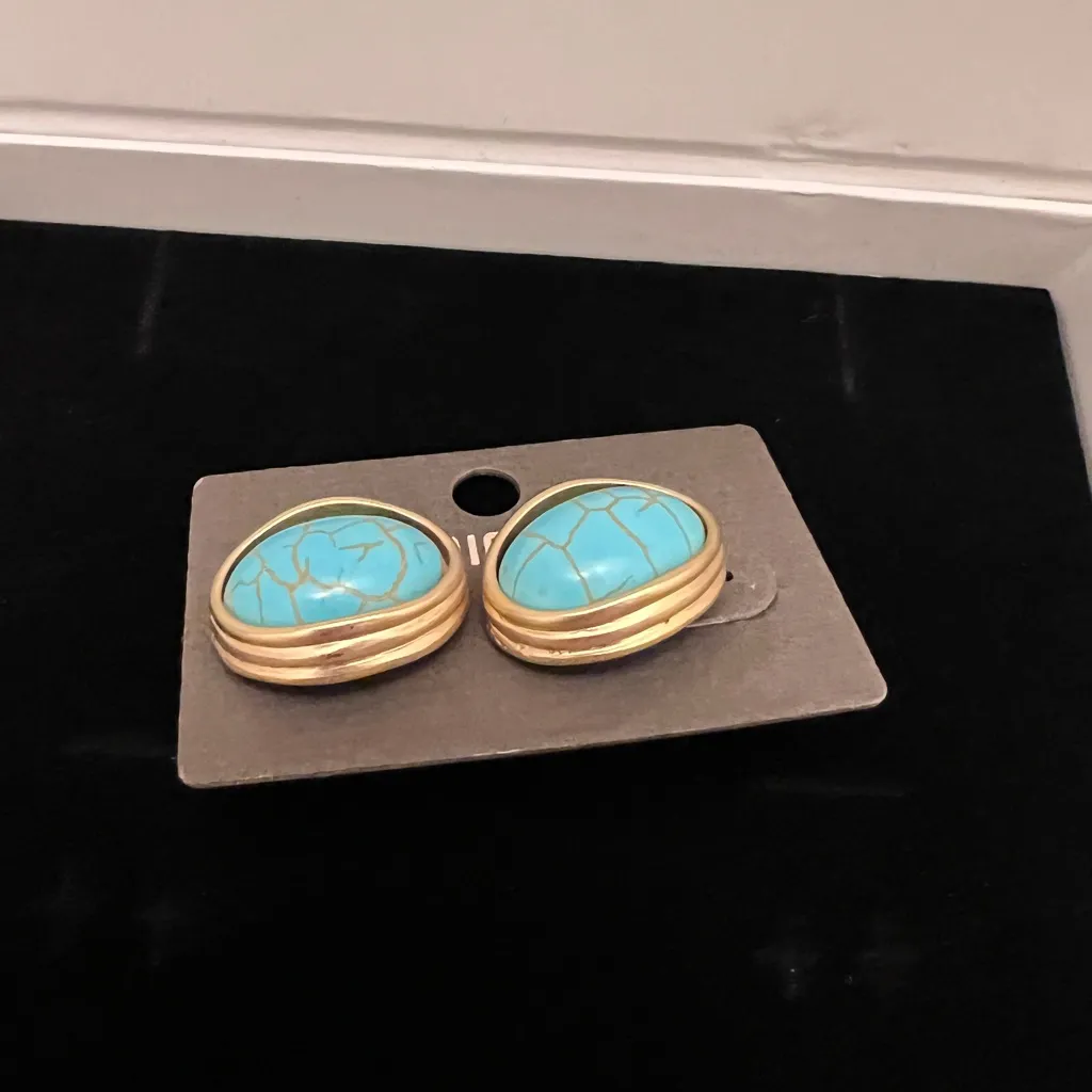 Chico's Blue and Gold Statement Earrings - Image 2
