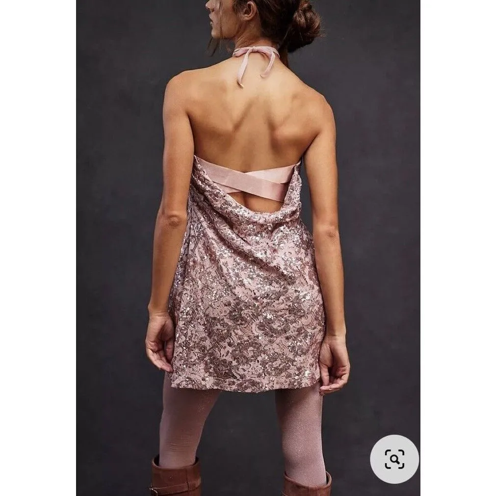 Free People Night Gaze Mini Sequin Dress Pink Size XL - Image 3