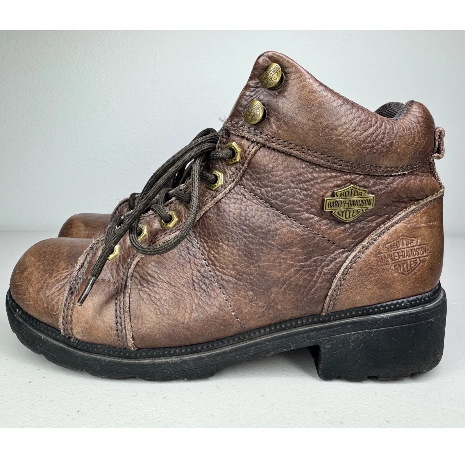 Harley Davidson Brown Leather Boots Vintage Motorcycle Biker Riding Chunky Heel Size 9.5 - Image 4