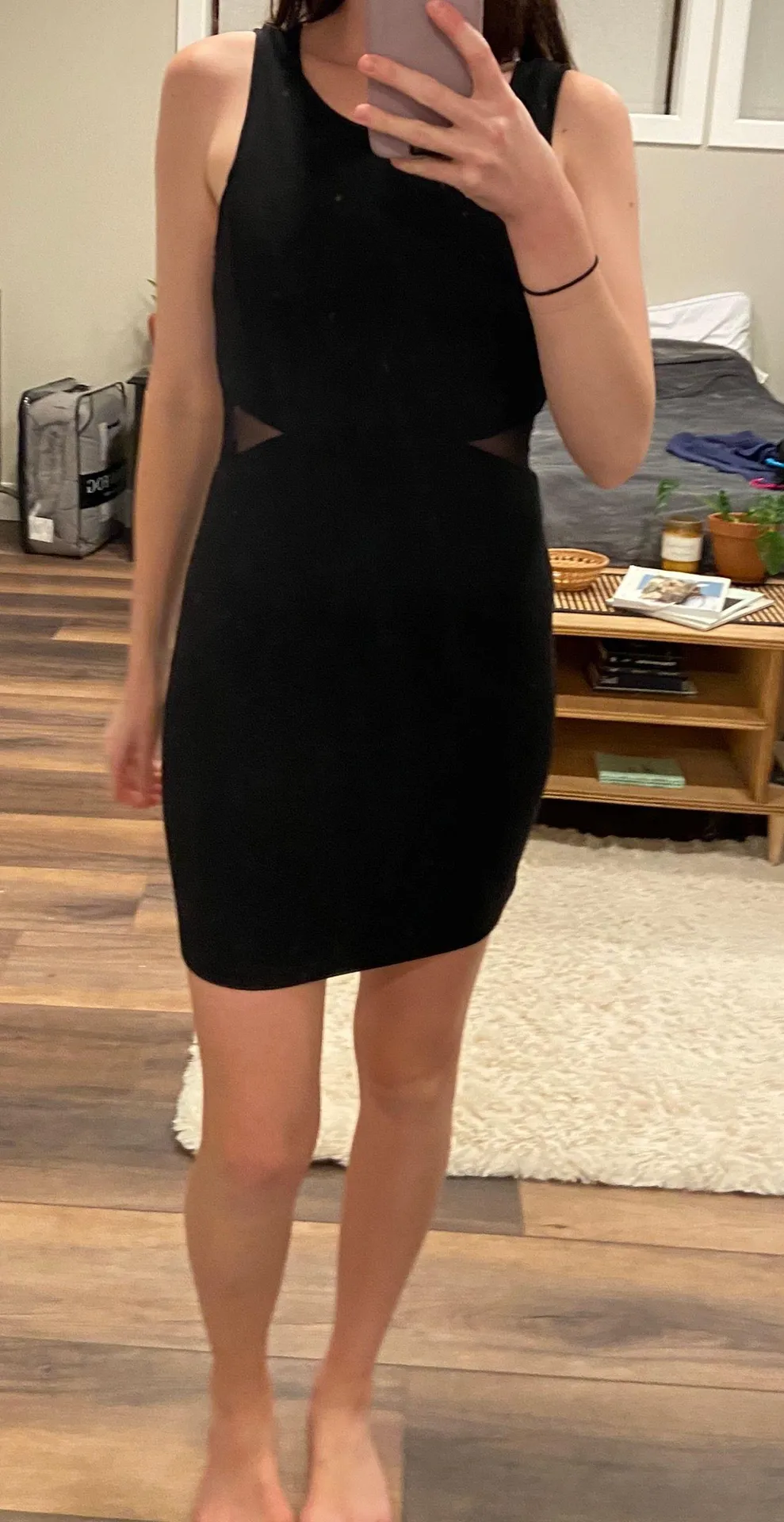 Black Body Con Dress With Mesh Sides  - Image 5