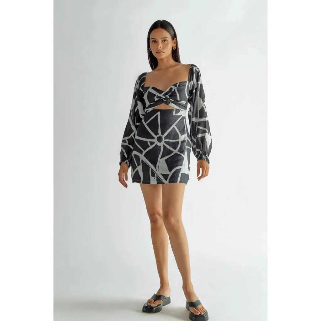 Anthropologie SUMMER AWAY Barths Linen Mini Dress Black Womens Size Medium - Image 3