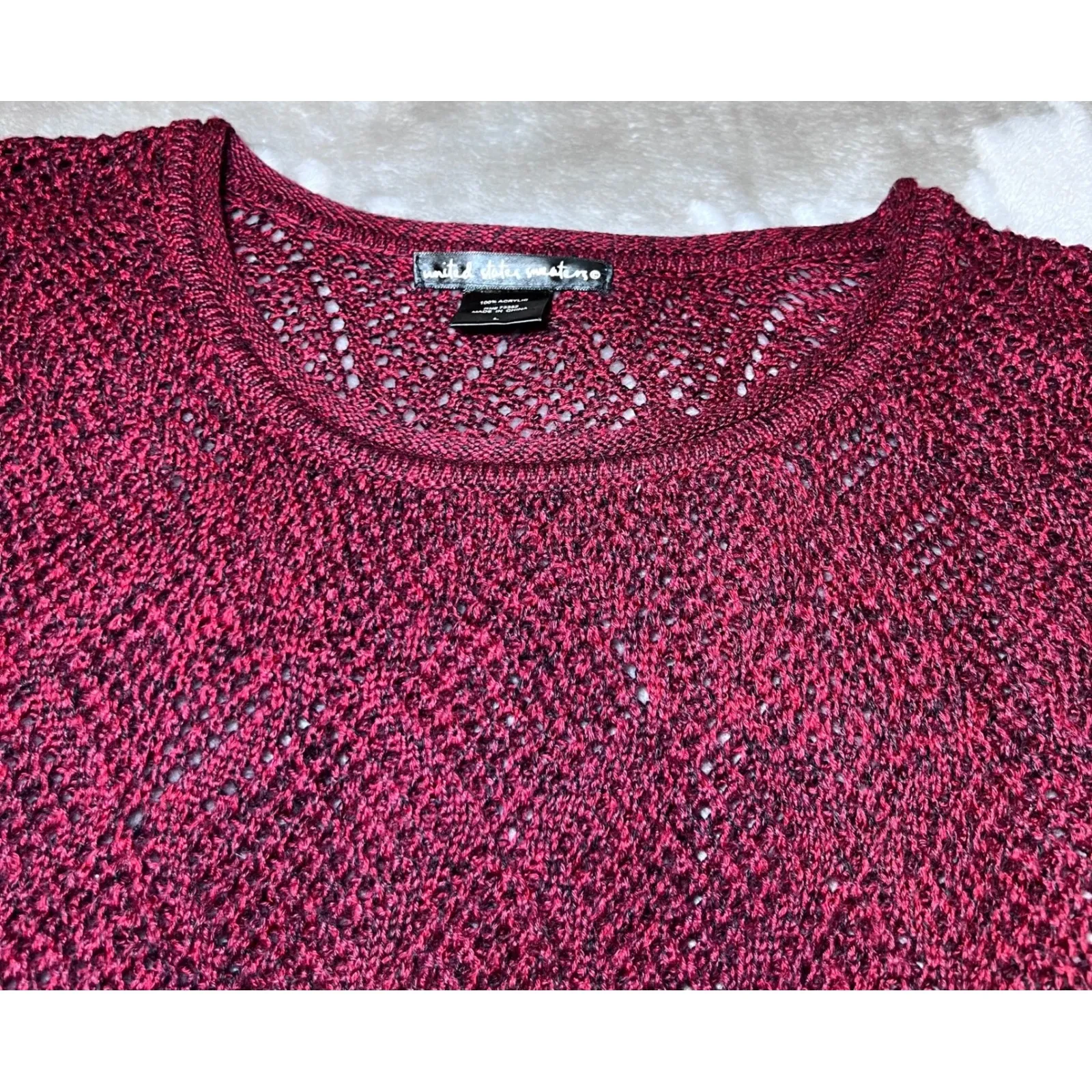 United States Sweaters Knit Diamond Pattern Sweater Womens Large Burgundy Boho - Image 5
