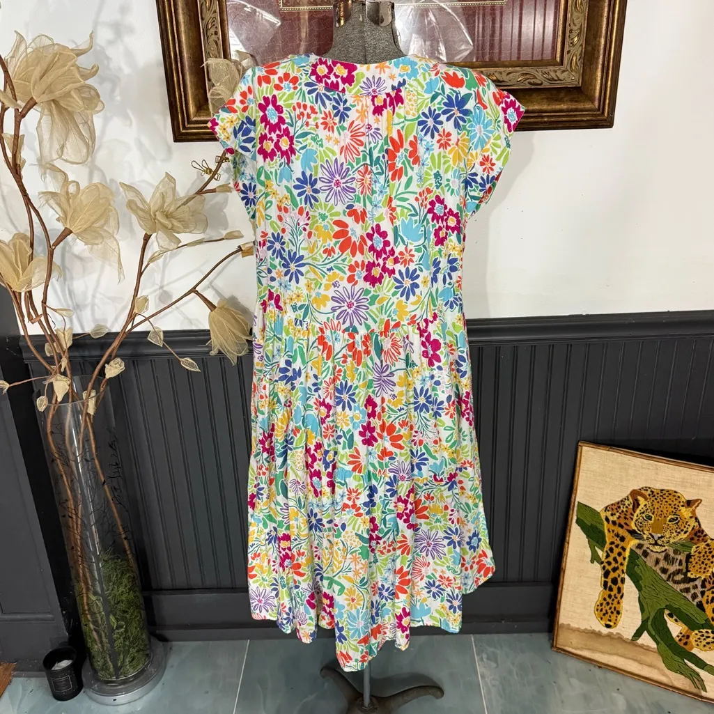 Uncle Frank Multicolor Floral V Neck Tiered Mini Sundress ~ Size Large 🧡🍄 - Image 5