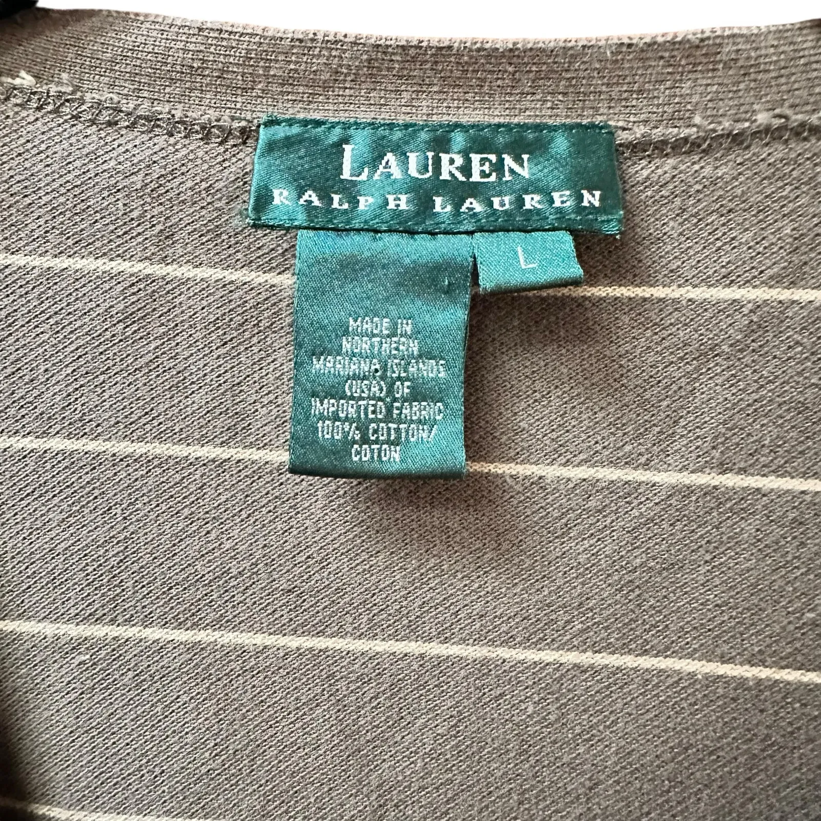 Vintage Lauren Ralph Lauren 100% Cotton Stripped Brown 3/4 Sleeve Cardigan Sz Lg - Image 4