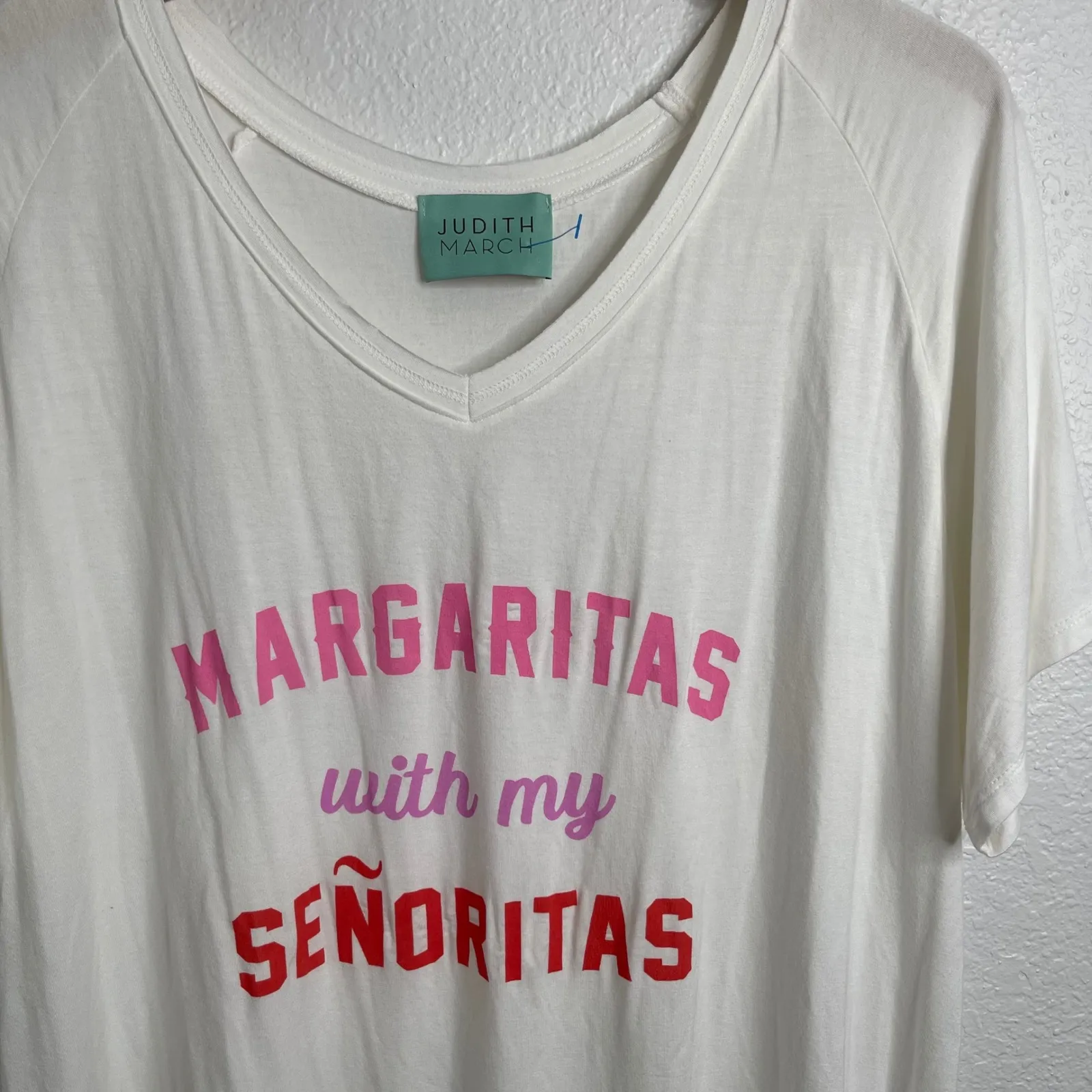 Judith March Womens White Margaritas Senoritas V Neck T Shirt Size Large - Image 2