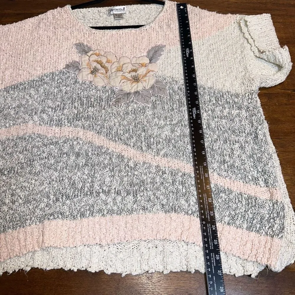 VTG Partners by Mervyn's Floral Knit Cottagcore Boucle Sweater Pink Size 2X - Image 6