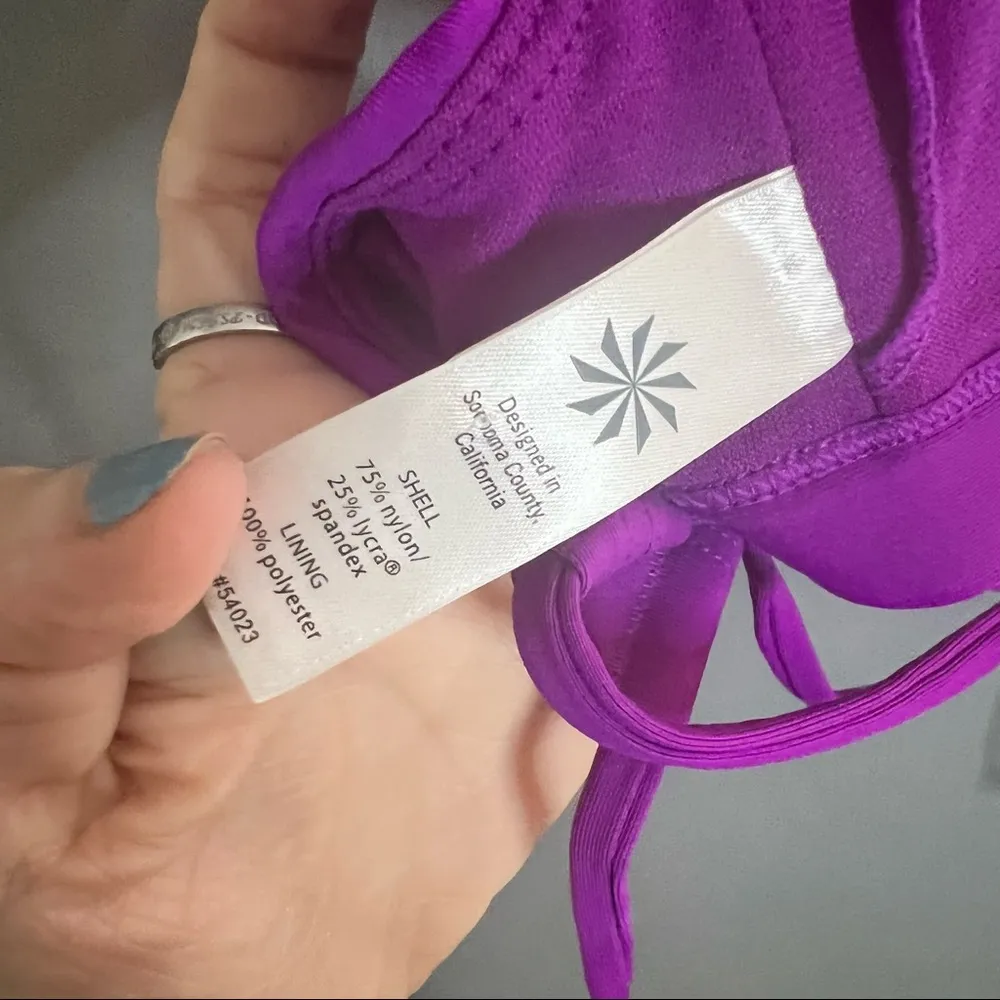 Athleta purple keyhole lace up back high neck halter bikini top! - Image 8