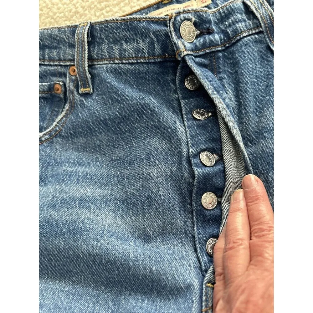 LEVI Strauss Co Rib Cage Straight Leg Distressed Cropped Ankle Blue Jeans 32/27 - Image 10