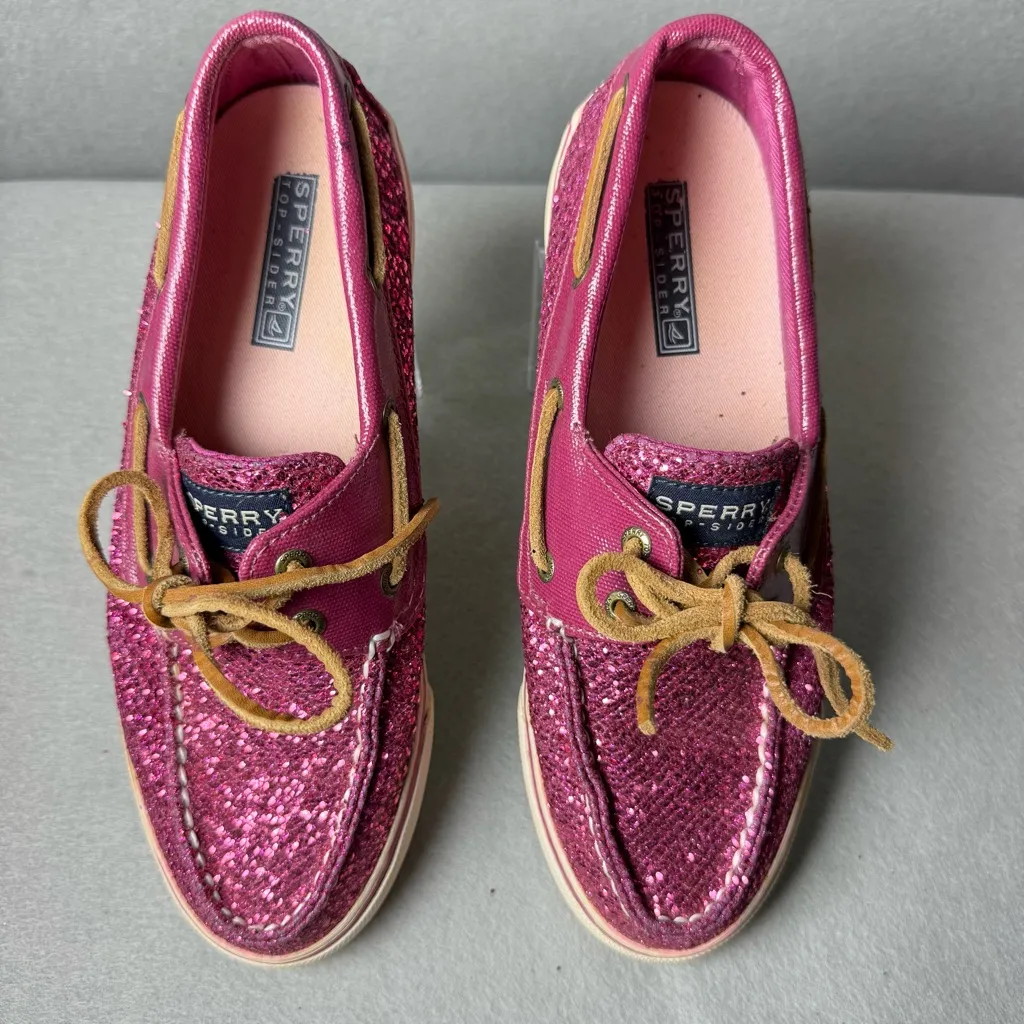 Sperry Topsider Women’s Bahama Raspberry Pink Glitter Shoes size 8M - Image 4