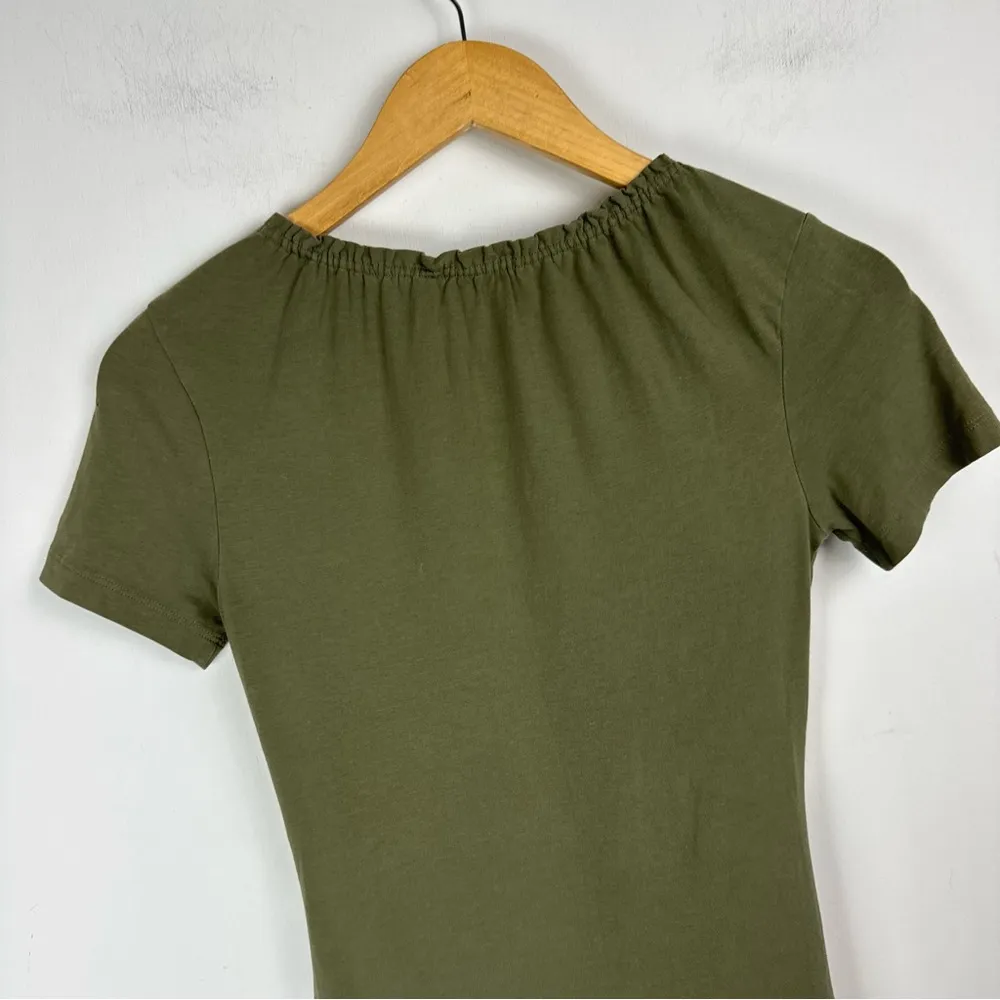 Theory Womens Ruched Short Sleeve Top Sz Petite Army Olive Green - Image 11