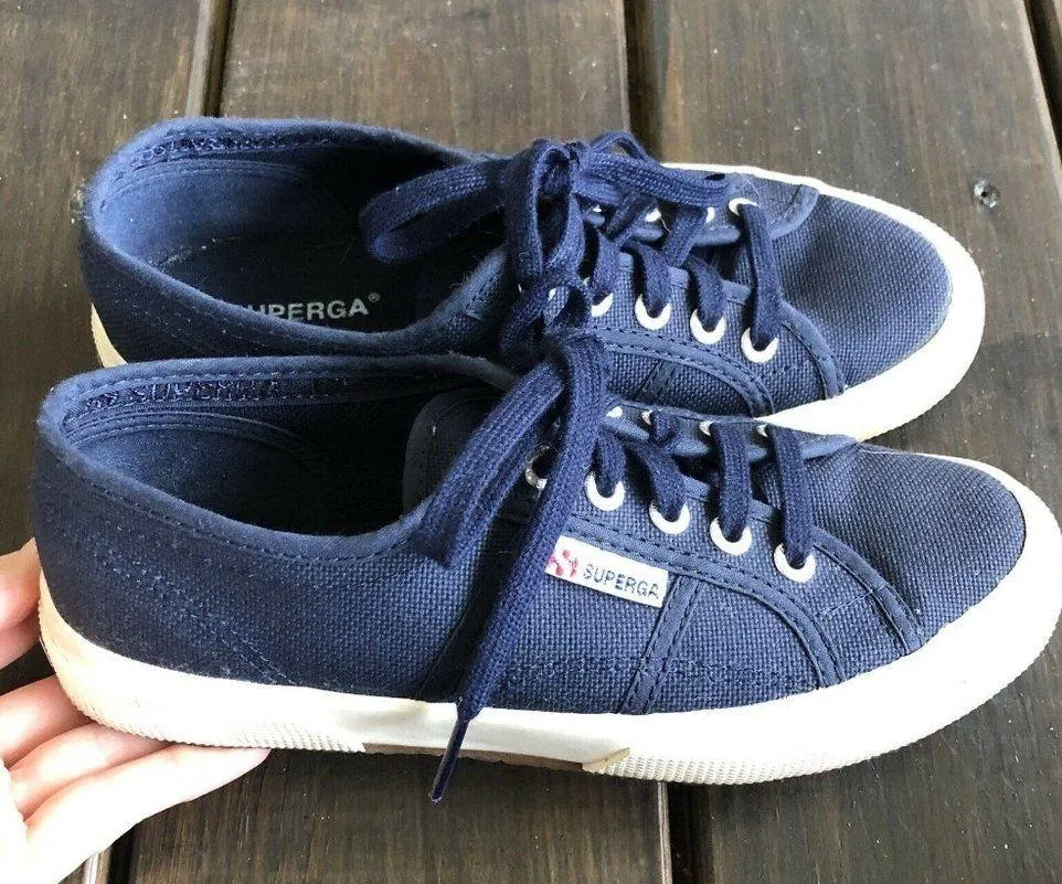 Superga Cotu Classic Navy Blue Beige Lace Up Sneakers Canvas Size EU 37.5 US 7 - Image 3