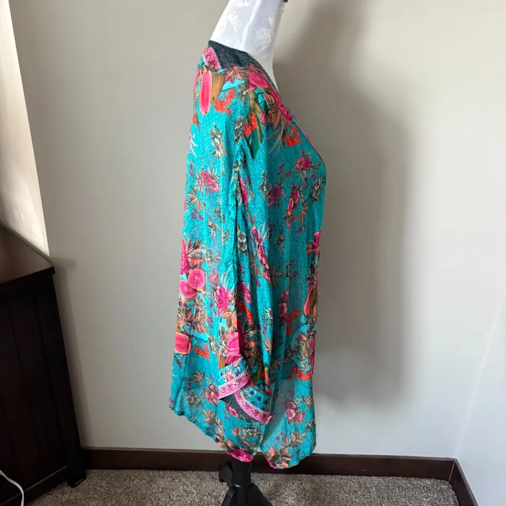 Aratta Silent Journey Floral Print Kimono Kaftan Womens Colorful One Size Blue Size undefined - Image 3