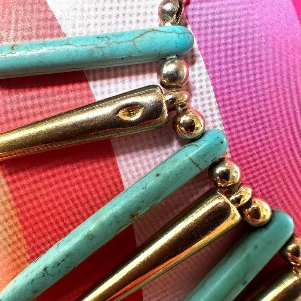 Spike gold tone and blue bib collar necklace - Image 5