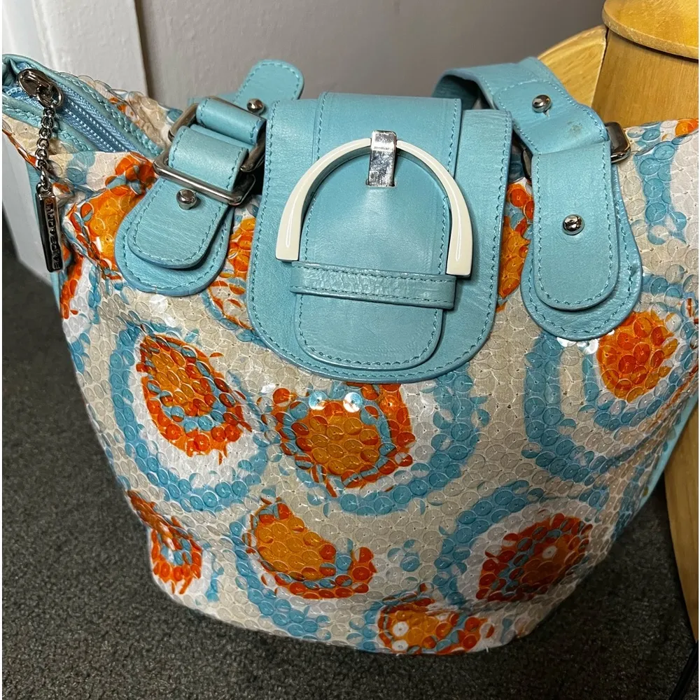 Italian Designer Nuovedive Sequin & Leather Handbag Blue - Image 2