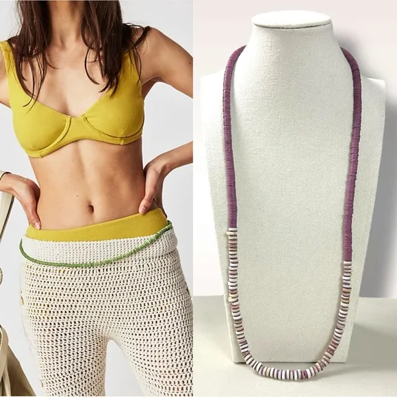 Free People Wanderin Belly Chain in Purple Puka Shell NWT Necklace Beach Summer - Image 2