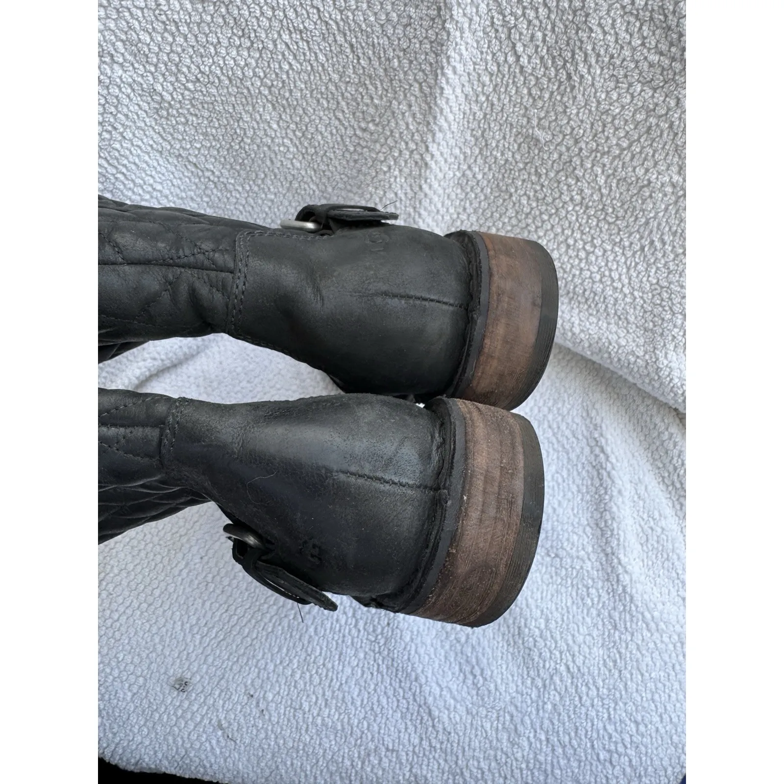 UGG Conor Quilted Black Leather Australia Mid Moto Boots Size 6 Bike‎ - Image 5