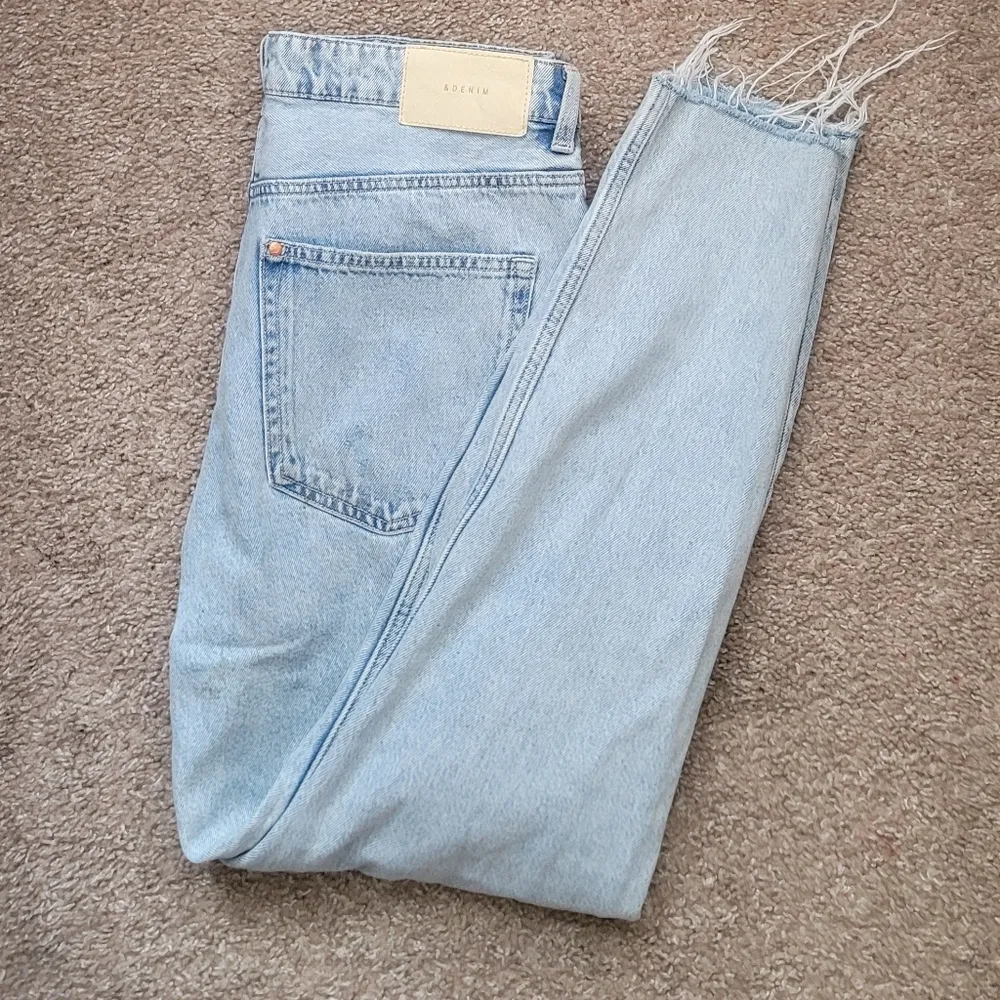 & Denim Destroyed Destructed Boyfriend Low Waist Raw Hem Jeans 8 Blue - Image 6