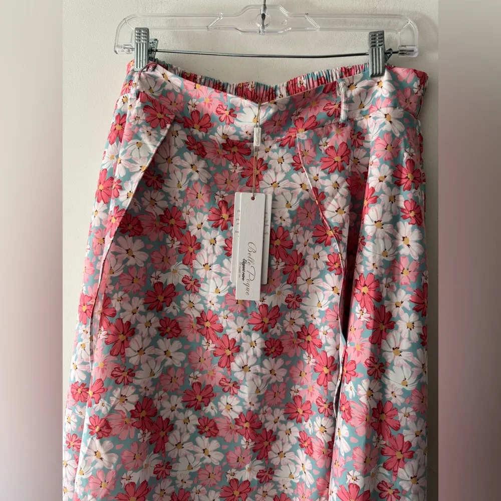 NEW! Belle Poque High Low A Line Skirts Vintage High Waisted Midi Flowy Skirt Pink Size XL - Image 3