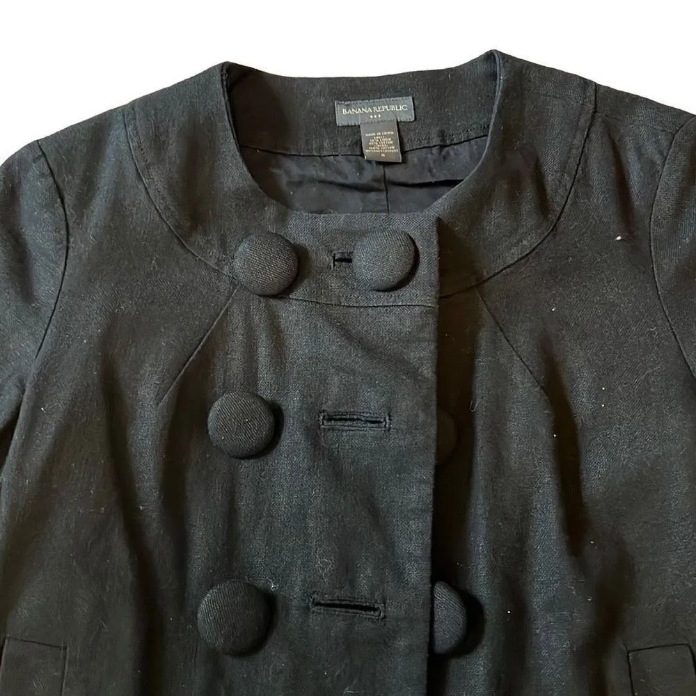 Banana Republic black linen short pea coat - Image 2