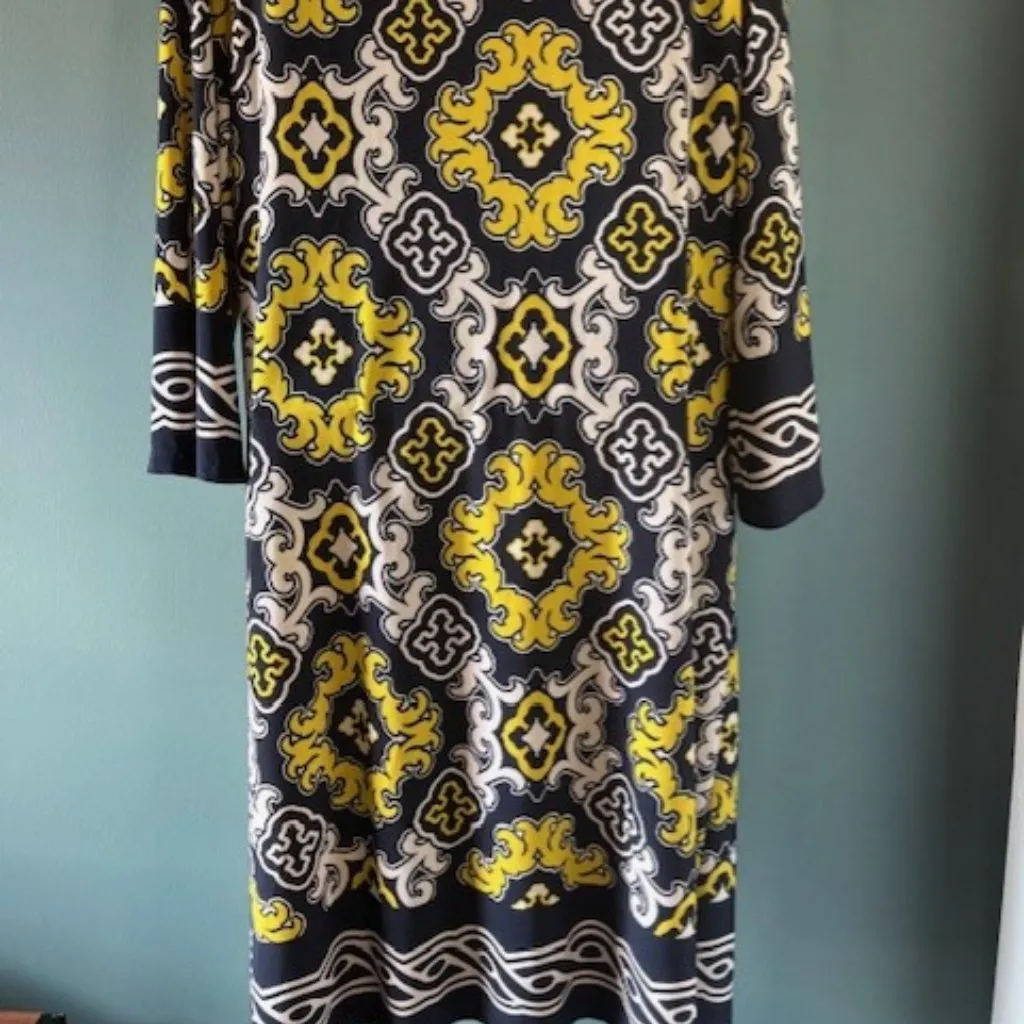 Jessica Howard Women 16 Dress Navy Yellow Bold Bright 3/4 Bell Sleeve Shift Edgy - Image 3