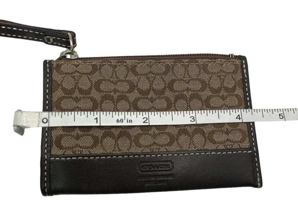 COACH Brown Signature Canvas Cardholder / Coin Purse with Keychain - Image 5