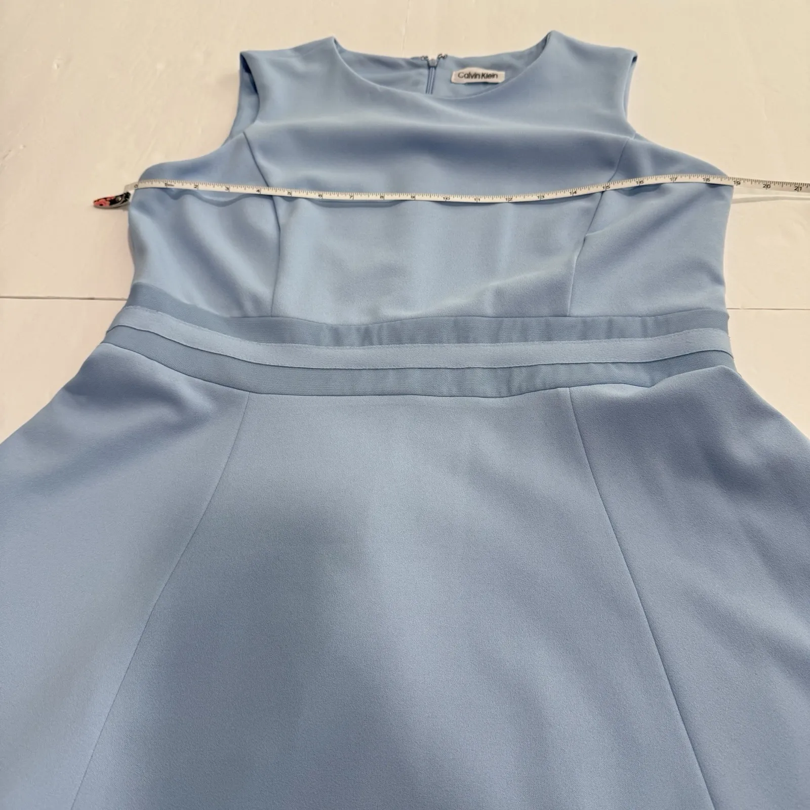 Calvin Klein Baby Blue Mesh Illusion Hem Fit Flare Stretch Sleeveless Dress 12 - Image 9