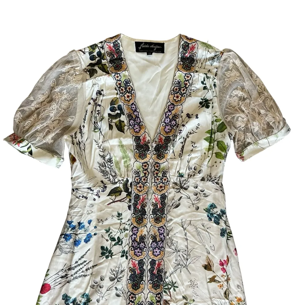 Anthropologie Geisha Designs Women’s Donna Floral Embroidered Cream Midi Dress - Image 3