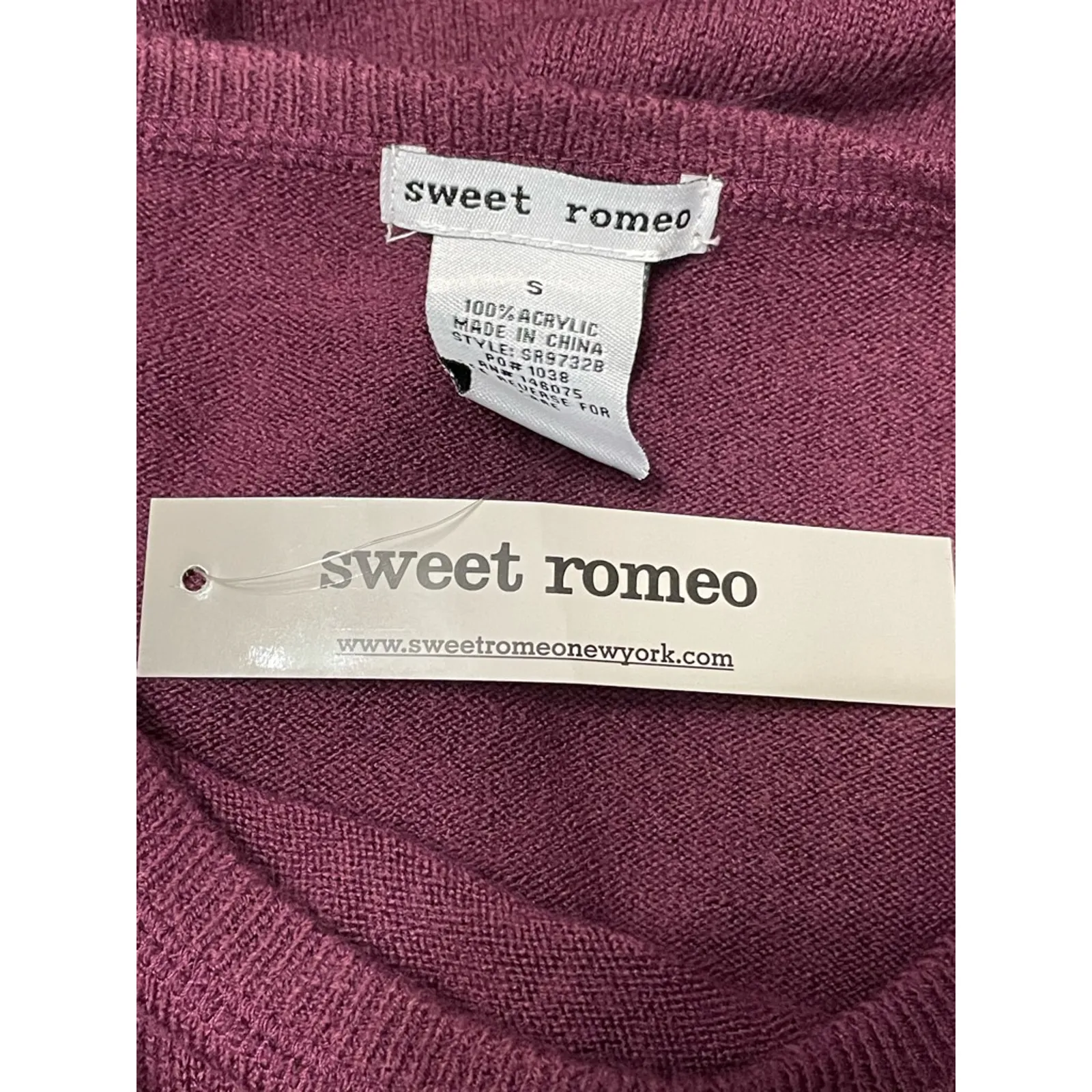 Sweet Romeo Pullover Sweater Long Sleeve Crew Neck Tight Knit Purple Women's S - Image 8