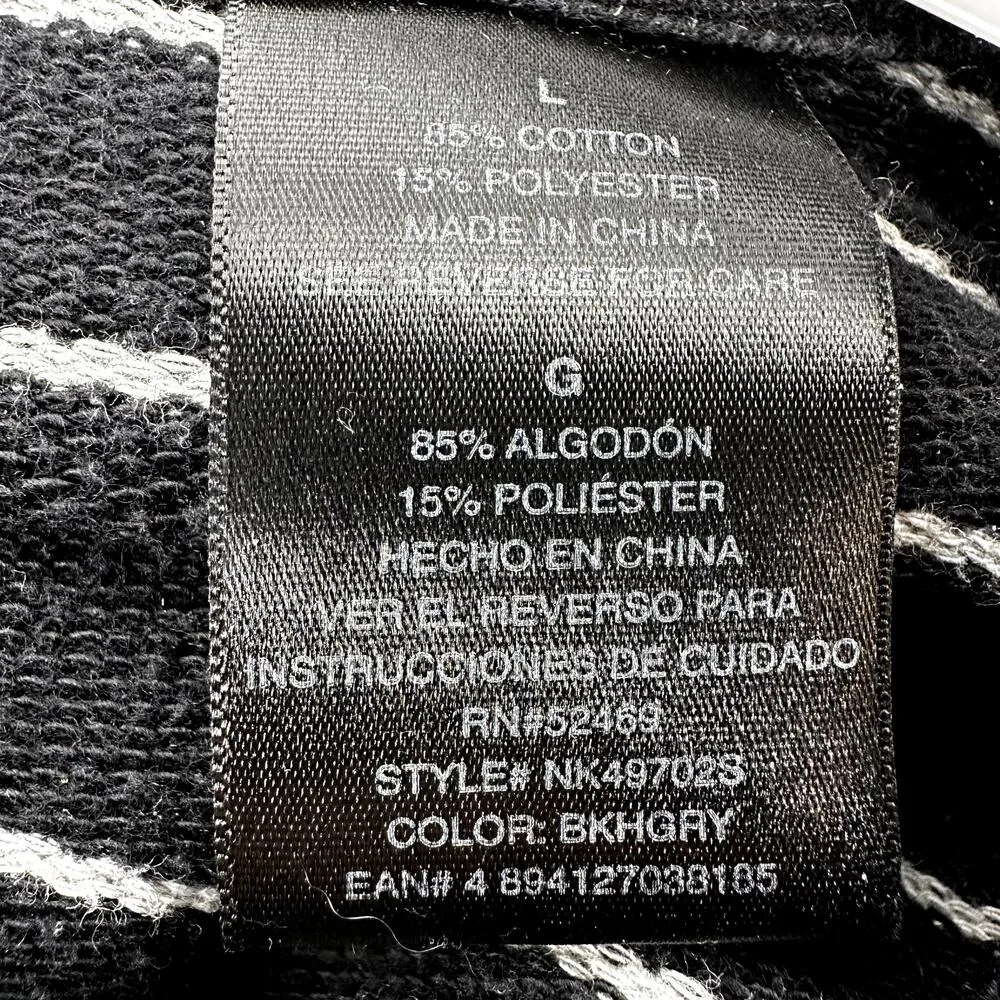 Norma Kamali Full Zip Hoodie Striped Sweatshirt Pockets Black White Large - Image 3