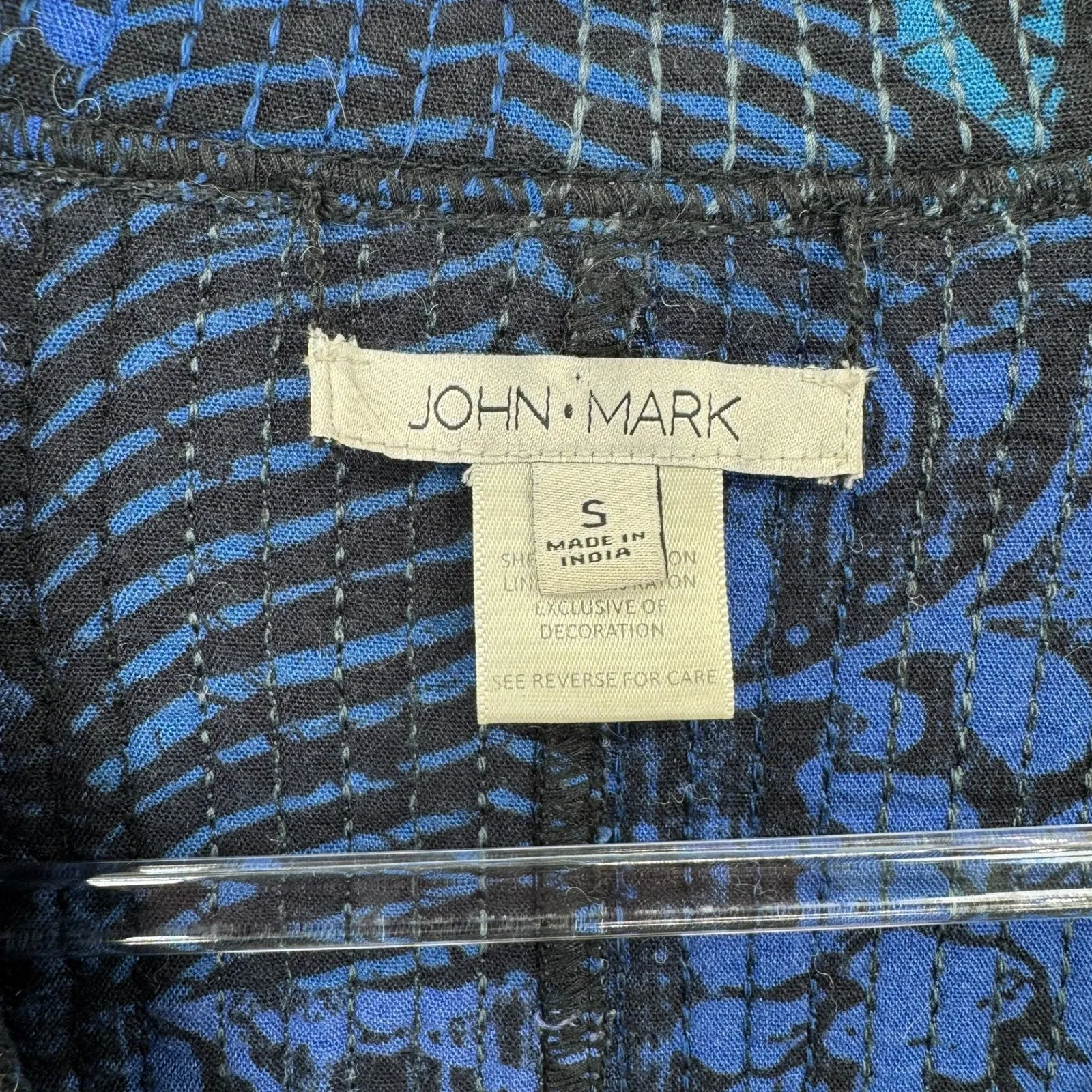 JOHN MARK Bohemian Patchwork Kimono Jacket Womens Small Blue Black Pockets - Image 4