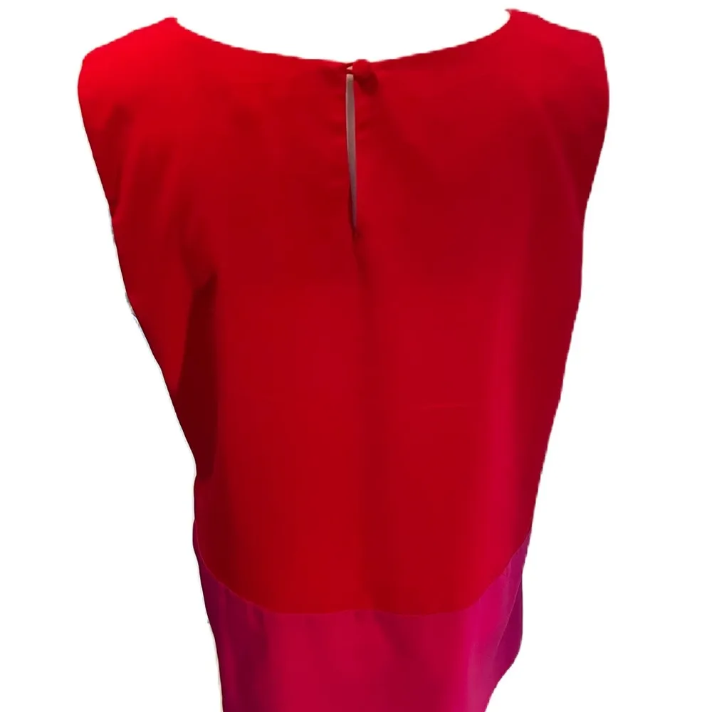 Red Top, Hot Pink Bottom Silky Sleeveless Tank Top w/ Top Back Button - Image 3